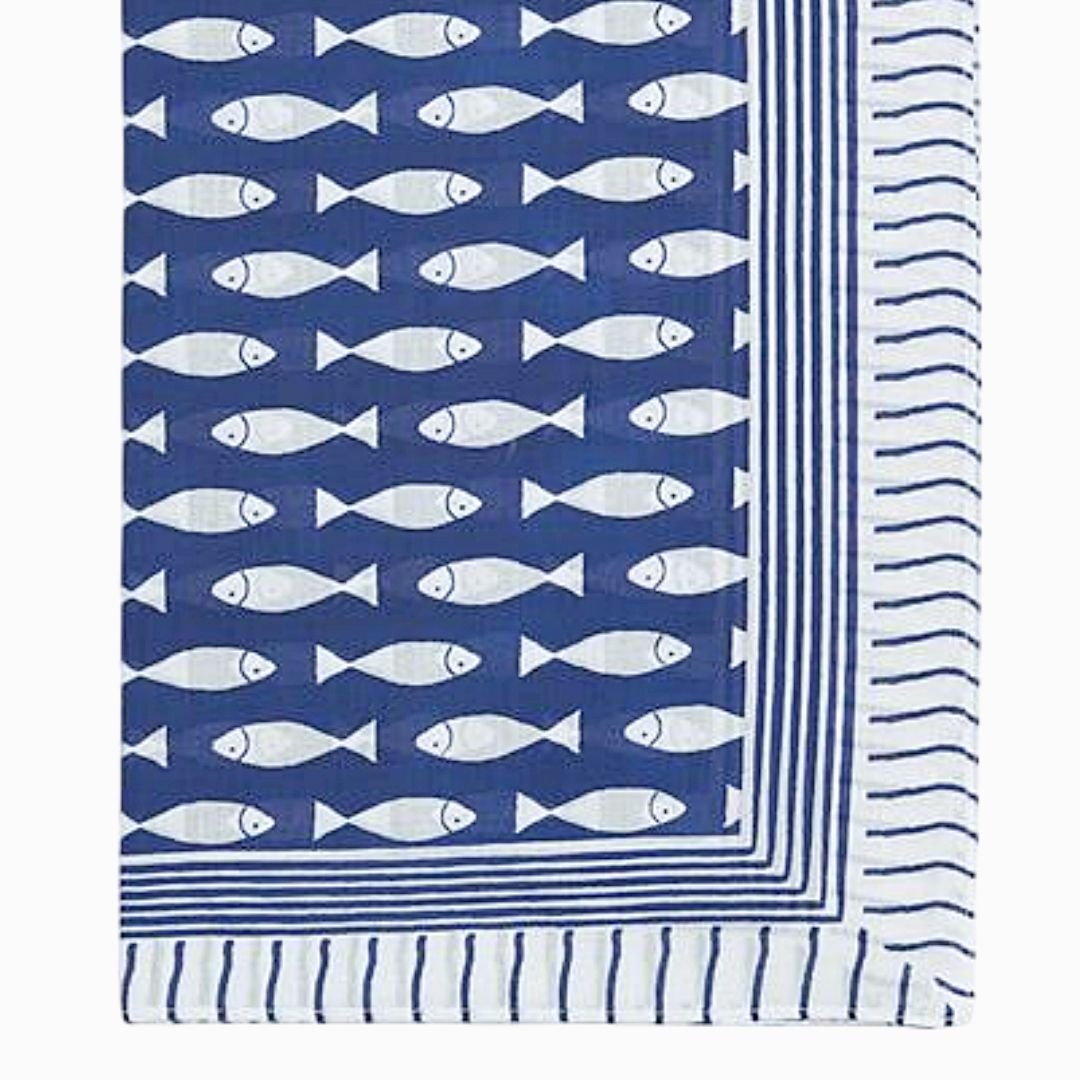 foulard peces Batela algodón 80x180 azul blanco estilo marinero