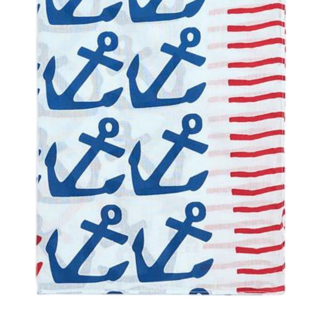 foulard anclas Batela algodón 80x180 estilo marinero azul rojo