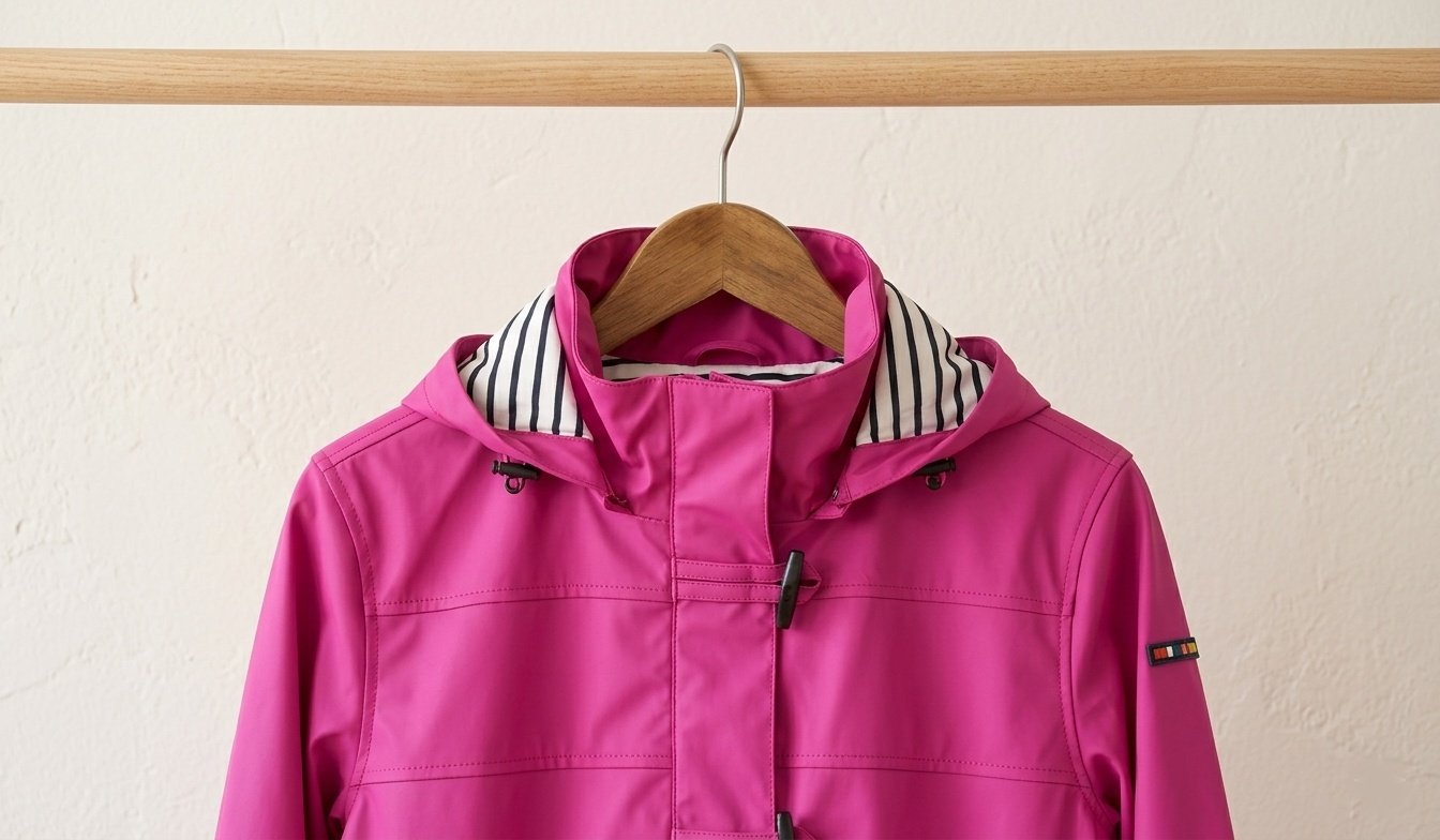 Chubasquero Batela colgado en percha ancha para un correcto secado y conservación