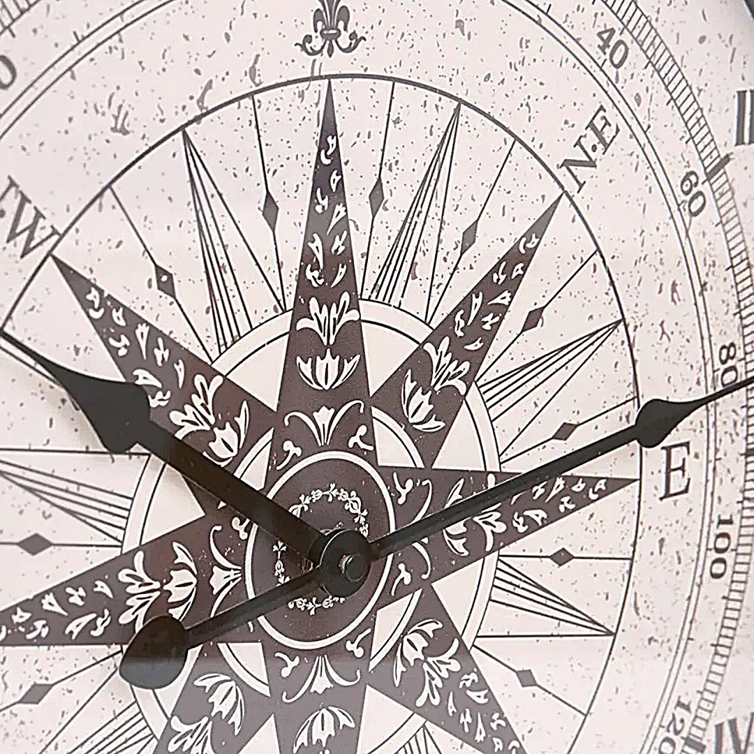 Reloj de pared Batela de 40 cm con rosa de los vientos y marco efecto madera