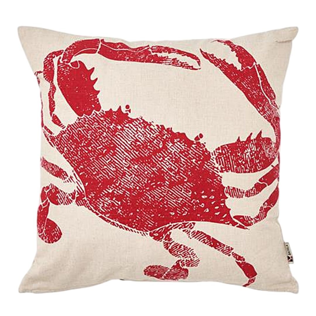 Cojín cangrejo Batela 45x45 cm en algodón rojo y fondo natural con relleno incluido