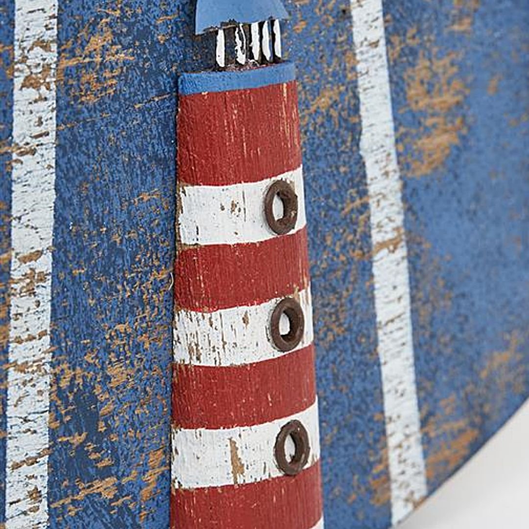 reloj pared madera marinero Batela 50 cm faros relieve ref D7563