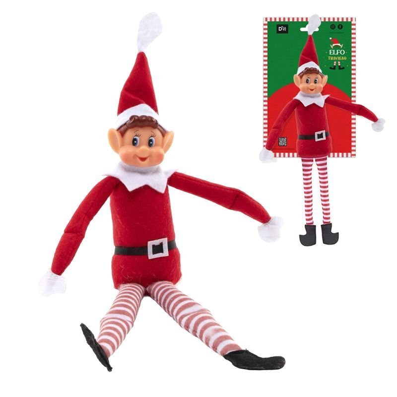 Elfo navideño travieso de 40 cm con cuerpo blando y piernas largas, ideal para juegos infantiles y decoración navideña en Casa Reinal.