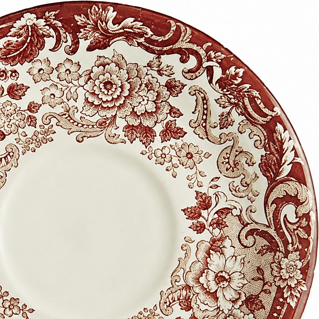 Plato de té La Cartuja de Sevilla modelo 202 Rosa de loza fina decorada en color rosa de 15 cm