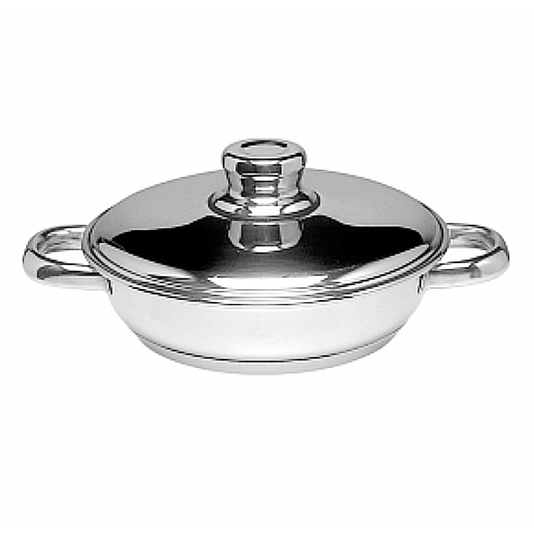 Sartén con asas inox Artame fondo impacto 1 cm con tapa y borde doblado acero inoxidable 18/10