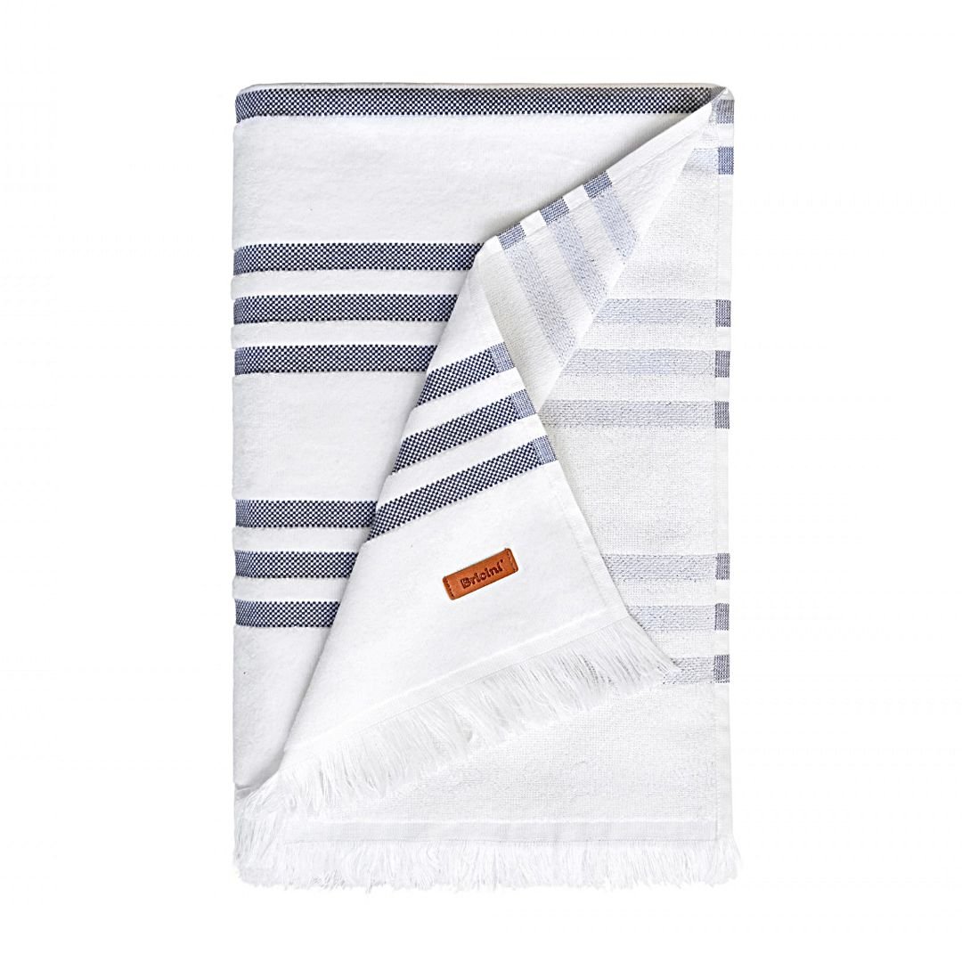 Toalla de playa Costa Rica 90x180 cm algodón 100% con diseño multirayas azul sobre fondo blanco