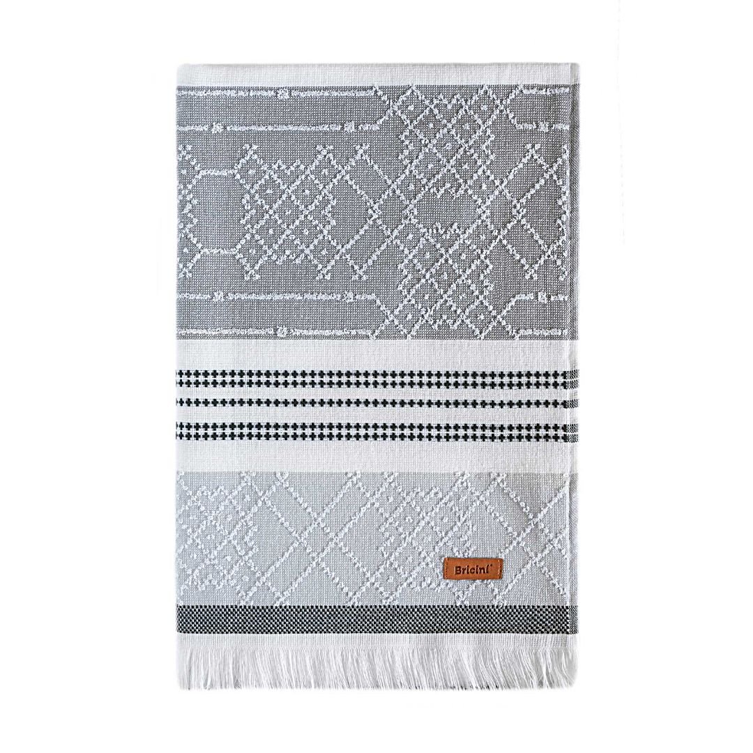 Toalla de playa Tuscany 90x180 cm 100% algodón 320 GSM fabricada en Europa con diseño geométrico y flecos