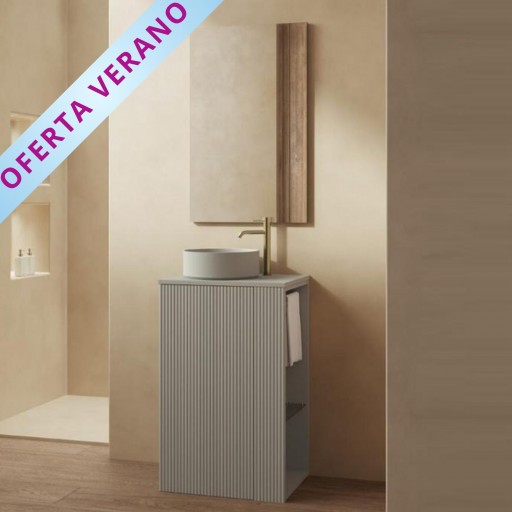 Mueble de baño Bassi 1 puerta a suelo aglomerado sobre encimera promocion de Royo