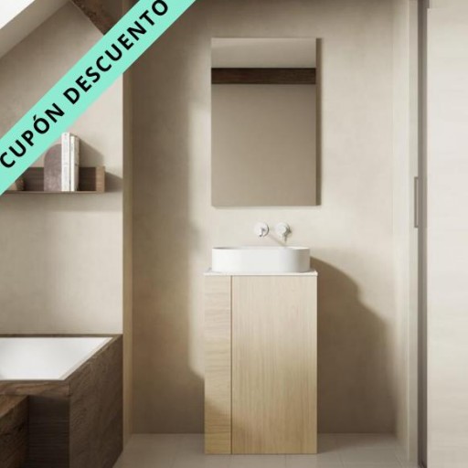 Mueble de baño Bassi 1 puerta a suelo solid surface sobre encimera promocion de Royo [0]