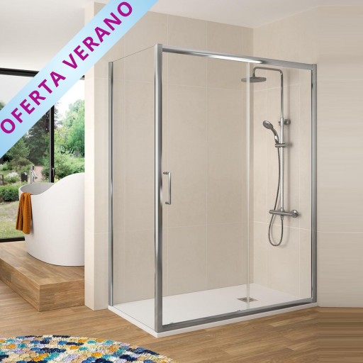 Mampara fontal Bella 1 hoja corredera + 1 hoja fija plata brillo para ducha de Kassandra
