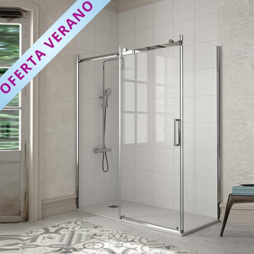 Mampara frontal Liberty 1 hoja corredera + 1 hoja fija plata brillo para ducha de Kassandra