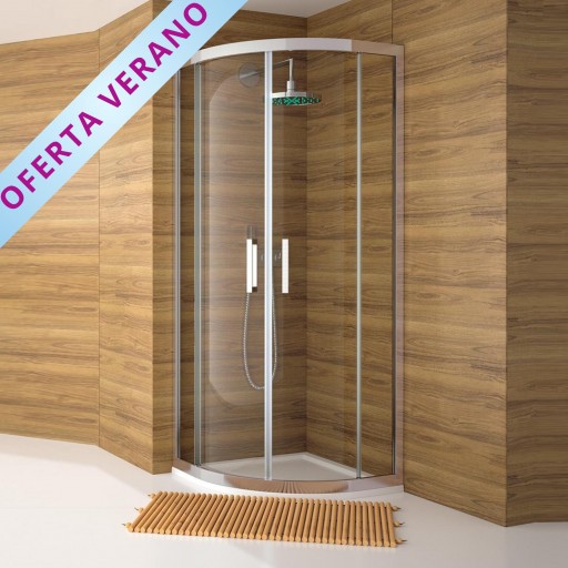 Mampara curva Serie 300 2 hojas correderas + 2 hojas fijas plata brillo para ducha de Kassandra