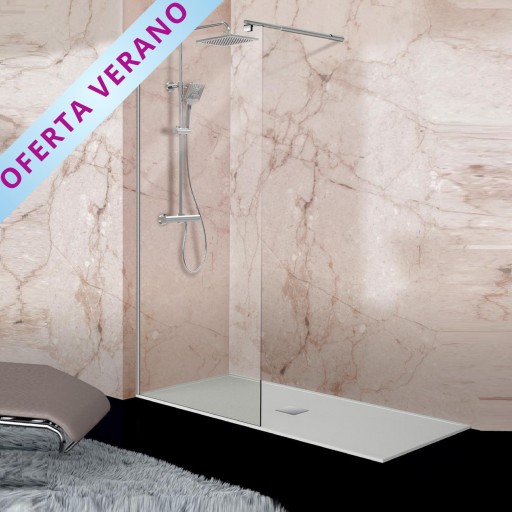 Mampara panel fijo Serie 300 1 hoja plata brillo para ducha de Kassandra [0]