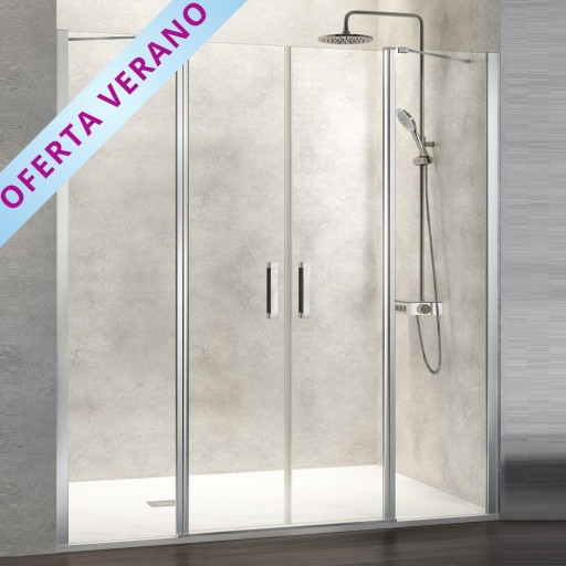 Mampara frontal Nardi 2 hojas abatibles + 2 hojas fijas plata brillo para ducha de Kassandra
