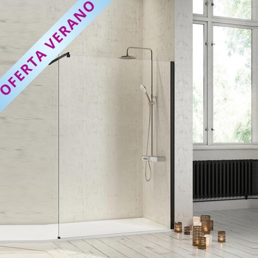 Mampara panel fijo Fresh 1 hoja fija negro mate para ducha de Kassandra