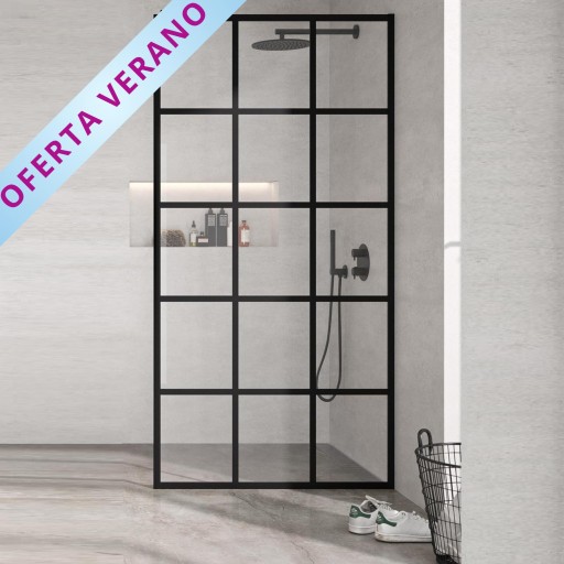 Mampara panel fijo Fresh diseño industrial 1 hoja fija negro mate para ducha de Kassandra [0]