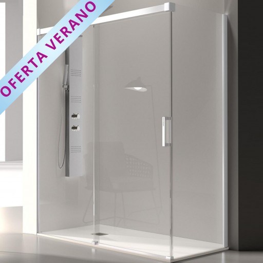 Mampara frontal Glase 1 hoja corredera + 1 hoja fija blanco para ducha de Kassandra