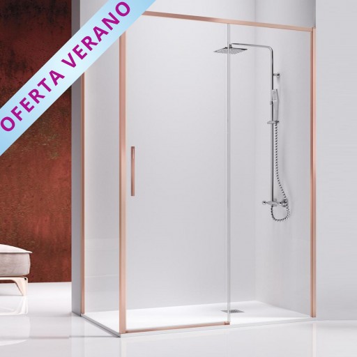 Mampara frontal Masela 1 hoja corredera + 1 hoja fija oro rosa para ducha de Kassandra