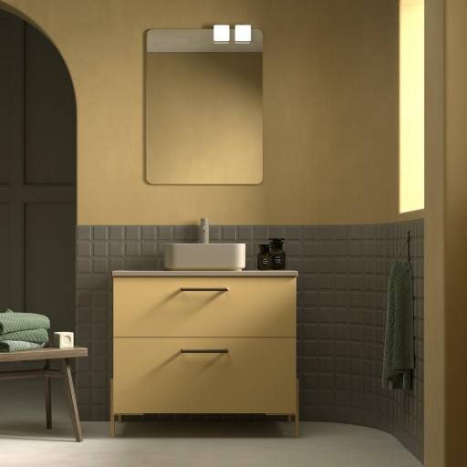 Mueble de baño Carmen estructura oculta lacados suspendido 2 cajones sobre encimera de Avila Dos