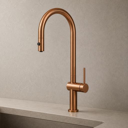 Grifo de cocina monomando extraíble Lazio oro rosa cepillado de Imex