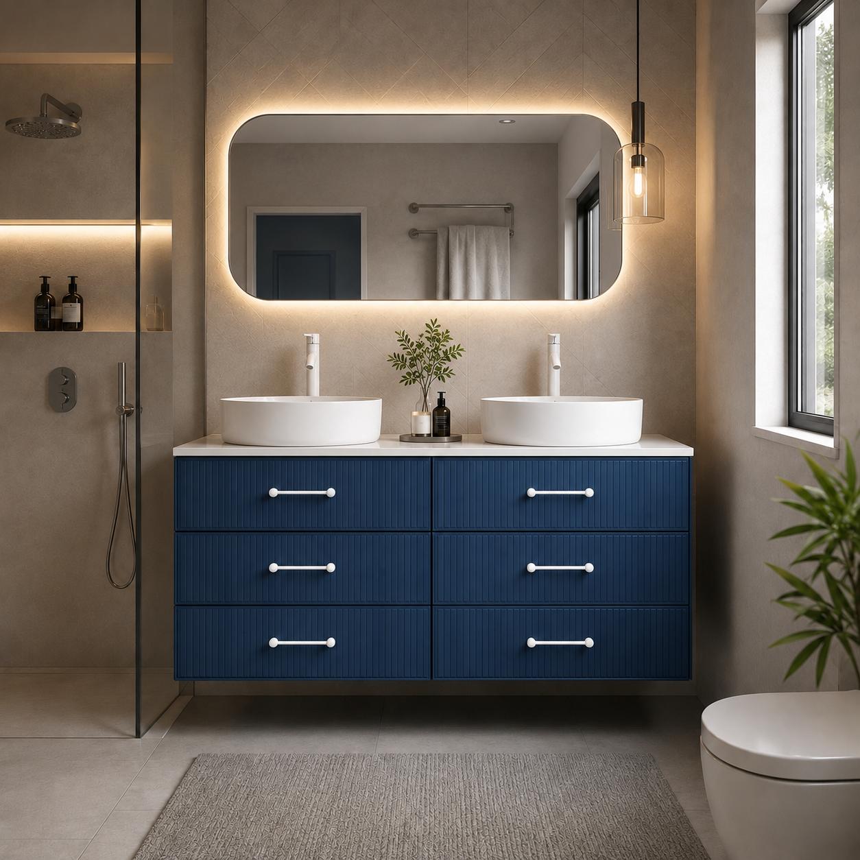 Mueble de baño sobre encimera Blanca con 6 cajones suspendido de AVILA DOS