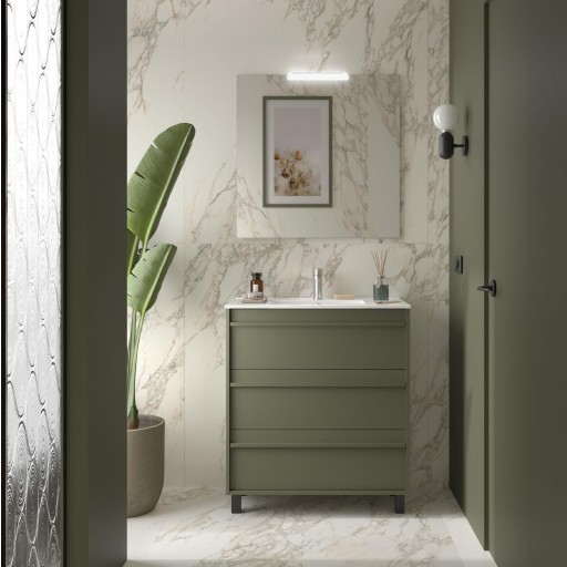 Mueble de baño Attila con patas 3 cajones green satin de Salgar