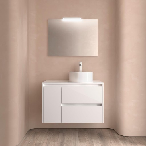 Mueble de baño Noja suspendido 2 cajones con 1 puerta sobre encimera 85 cm white gloss de Salgar [1]