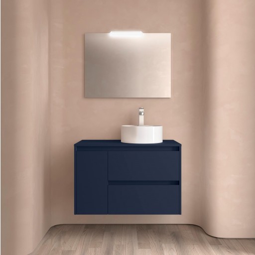 Mueble de baño Noja suspendido 2 cajones con 1 puerta sobre encimera 85 cm blue satin de Salgar [1]