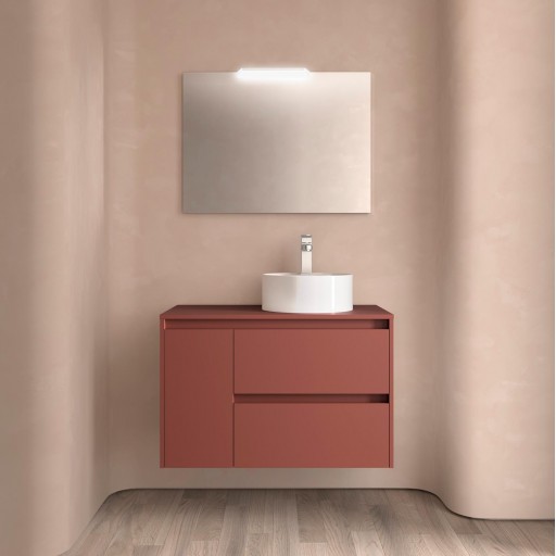 Mueble de baño Noja suspendido 2 cajones con 1 puerta sobre encimera 85 cm red satin de Salgar [1]