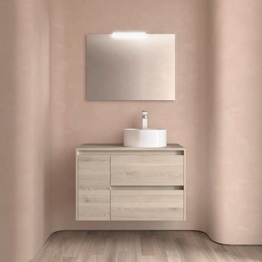 Mueble de baño Noja suspendido 2 cajones con 1 puerta sobre encimera 85 cm natural de Salgar [1]