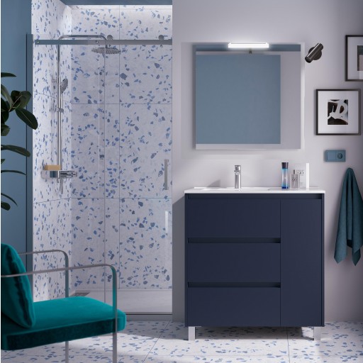 Mueble de baño Noja con patas 3 cajones con 1 puerta blue satin de Salgar [0]