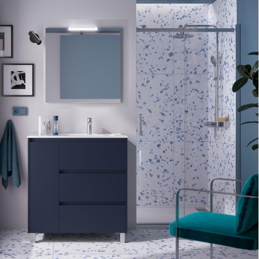 Mueble de baño Noja con patas 3 cajones con 1 puerta blue satin de Salgar [1]