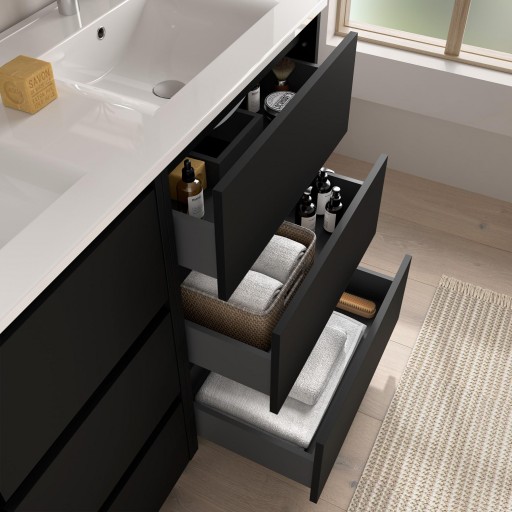 Mueble de baño Noja con patas 6 cajones doble seno black satin de Salgar [1]