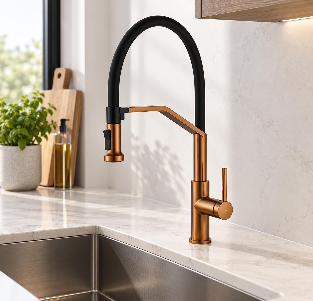 Grifo de cocina monomando Véneto oro rosa cepillado de Imex
