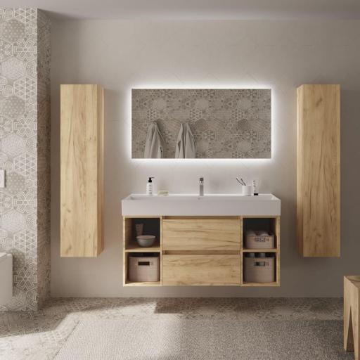 Mueble de baño Bequia Plus suspendido 2 cajones 4 huecos roble 120cm de Salgar