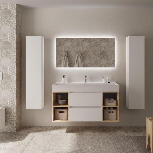 Mueble de baño Bequia Plus suspendido 2 cajones 4 huecos blanco mate y roble 120cm de Salgar