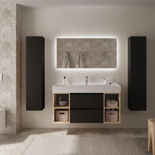 Mueble de baño Bequia Plus suspendido 2 cajones 4 huecos negro mate y roble 120cm de Salgar [0]