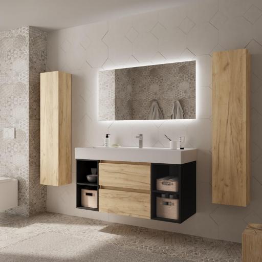Mueble de baño Bequia Plus suspendido 2 cajones 4 huecos roble y negro mate 120cm de Salgar [1]