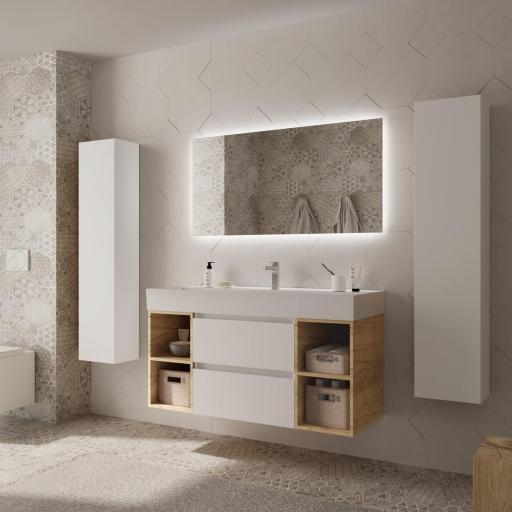 Mueble de baño Bequia Plus suspendido 2 cajones 4 huecos blanco mate y roble 120cm de Salgar [1]