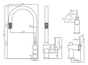 Grifo de cocina monomando extraíble Lazio Oro Cepillado de Imex [1]