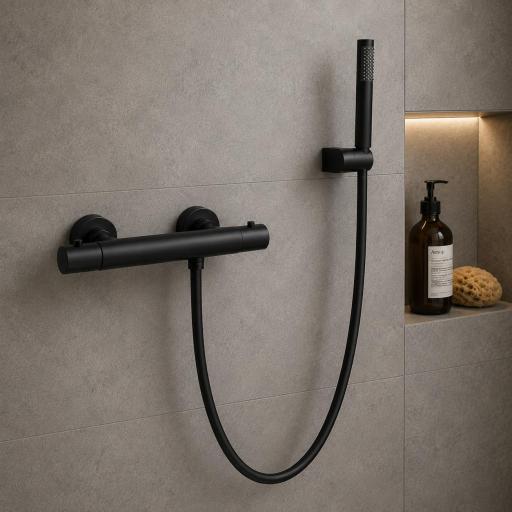 Conjunto de ducha termostatica Round negro mate de Gme