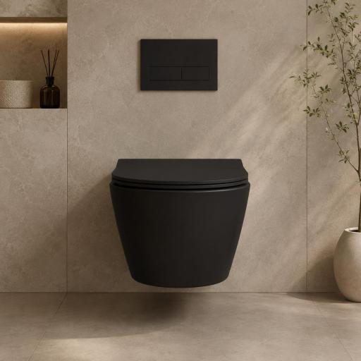 Inodoro Bolonia suspendido tapa extraplana con salida horizontal negro mate de Fossilnatura