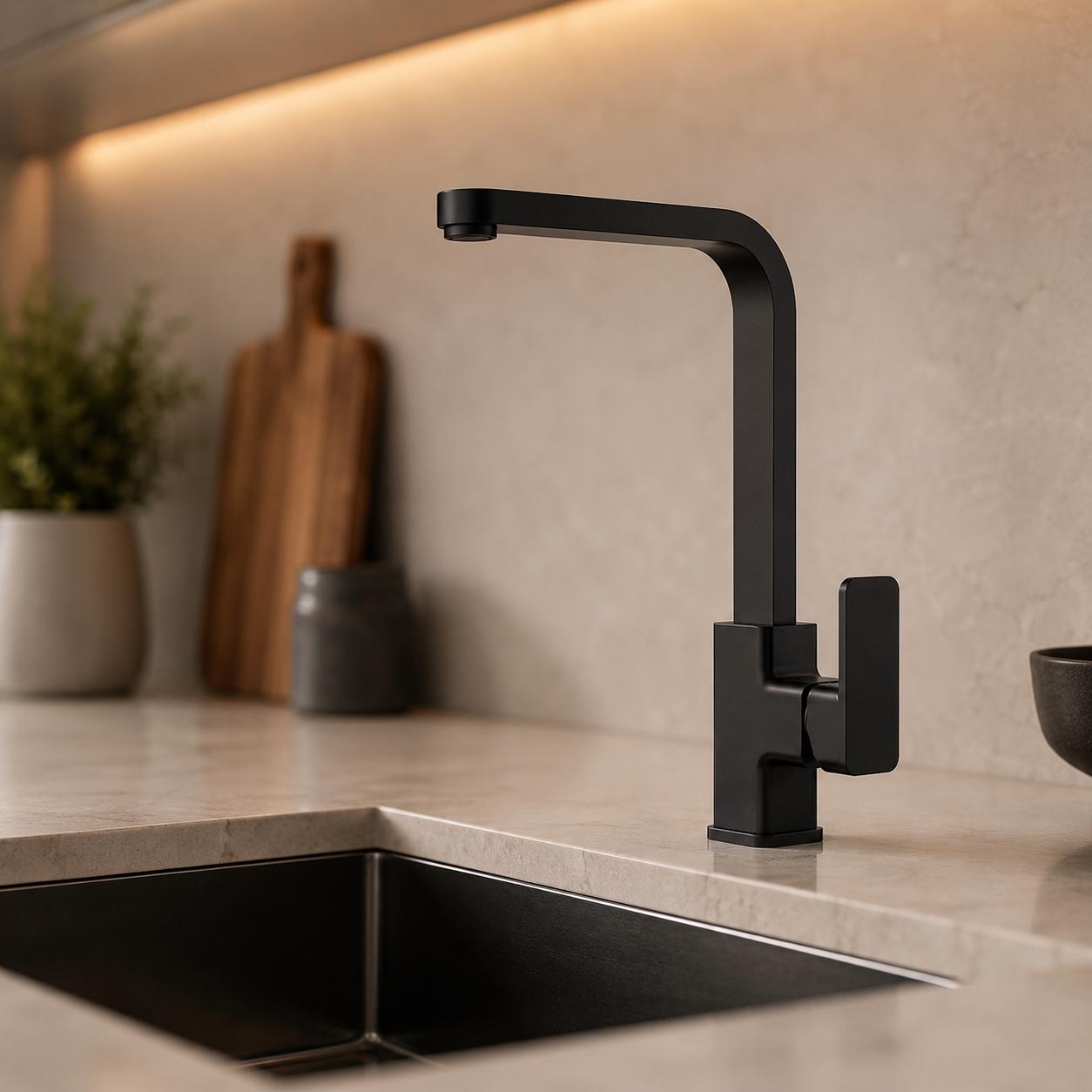 Grifo de cocina monomando Turkana negro mate de Lluvibath