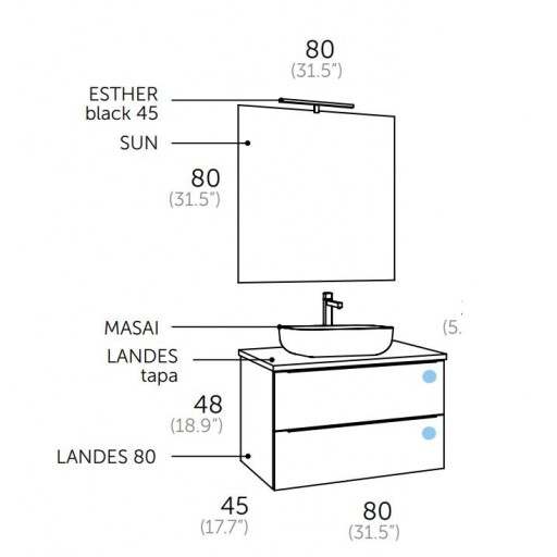 Mueble de baño Landes suspendido 2 cajones sobre encimera de Coycama [1]