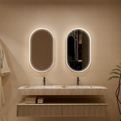 Espejo de baño negro mate con luz perimetral ovalado Bari de Ledimex [0]