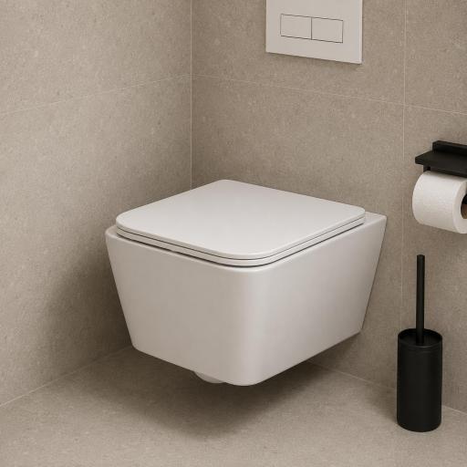 Inodoro Florencia suspendido tapa extraplana con salida horizontal blanco brillo de Fossilnatura