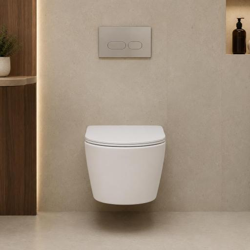 Inodoro Bolonia suspendido tapa extraplana con salida horizontal blanco brillo de Fossilnatura