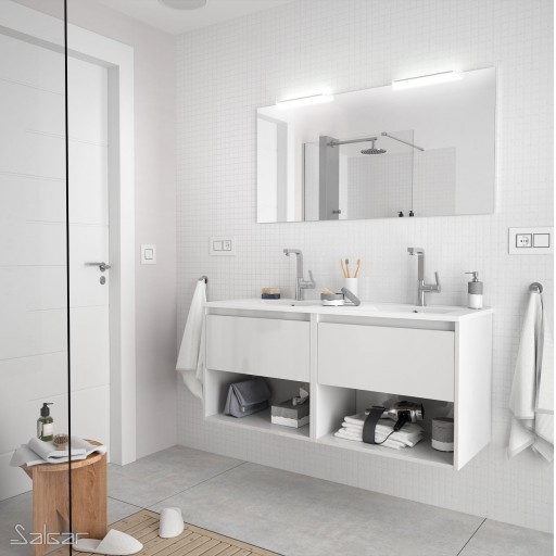 Conjunto completo mueble de baño Noja suspendido 2 cajones + 2 huecos lacado blanco alto brillo de Salgar