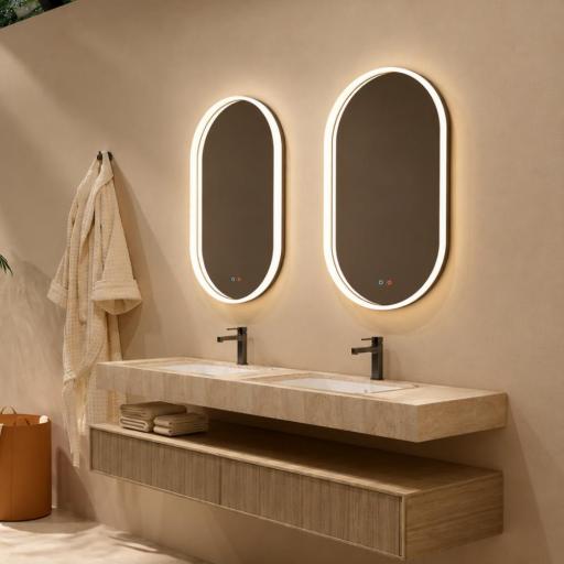 Espejo de baño negro mate con luz perimetral ovalado Bari de Ledimex