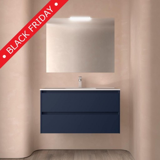 Conjunto completo mueble de baño Noja suspendido 2 cajones blue satin de Salgar